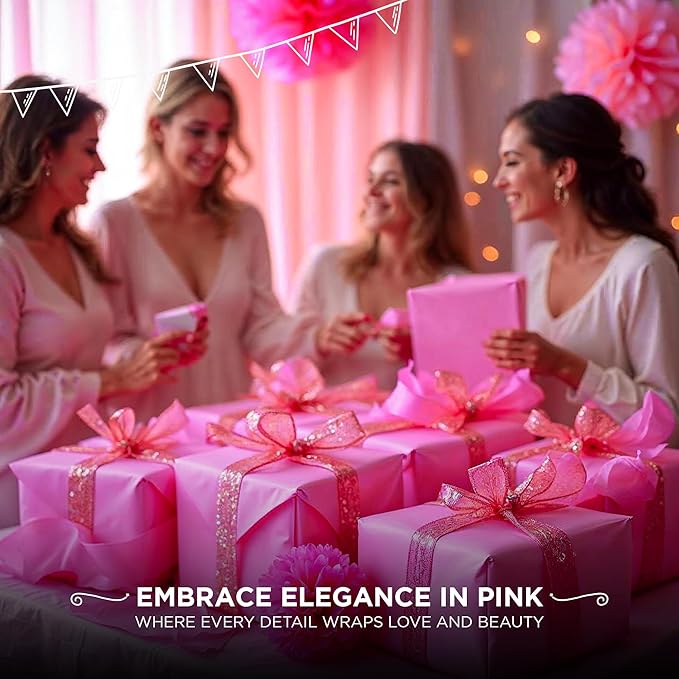 SANZIX 150 Sheets Pink Tissue Paper for Gift Bags Bulk 14"x20"- Hot Pink Tissue Paper Bulk for Gift Wrap, Christmas Gifts, Birthday, Valentine’s Day, Bridal & Baby Shower, Holiday & Xmas Decorations