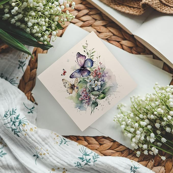 Vintage Butterfly Floral Wooden Box Sign Desk Decor, Butterfly Bathroom Decor, Butterfly Decorative Signs Decor for Girls Room Bedroom, Farmhouse Flower Home Shelf Desk Decor 5x5 Inch