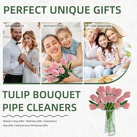 400 Pcs Pipe Cleaners Craft Kit, Pipe Cleaners Bulk Multicolors, Chenille Stems for DIY Flower Bouquet Making Kit with Tape, Floral Wires,Stamen & Ribbon, Pearls, Wrapping Paper(Pink)
