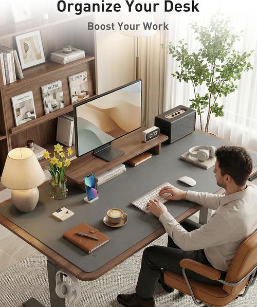 Aothia Faux Leather Desk Mat - Large Non-Slip Mouse Pad & Waterproof Blotter (Grey, 63" x 24")