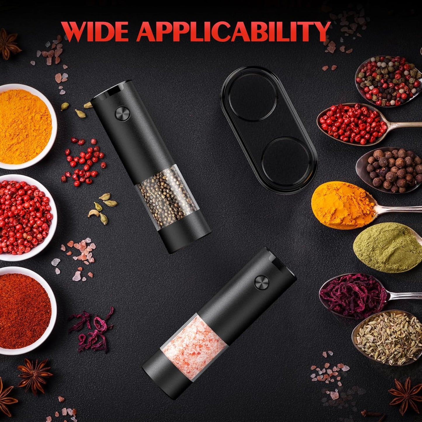 Skiennix Electric Salt and Pepper Grinder Set - Automatic Battery Mill with Adjustable Coarseness | Larger Capacity & LED