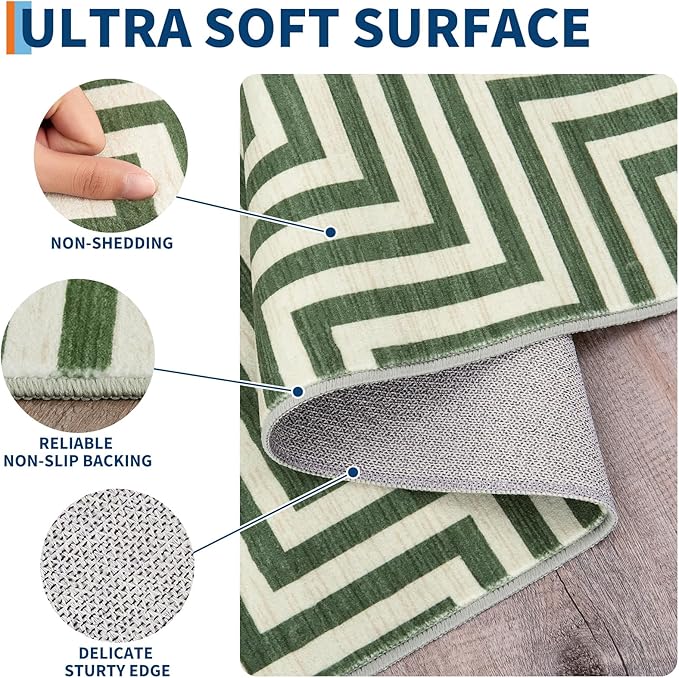 Washable Modern Lines Large Rug 10x13 for Living Room Modern Geometric Rugs Low Pile Soft Bedroom Carpet Thin Foldable Abstract Floor Carpet for Dining Kids Room Playroom, Green