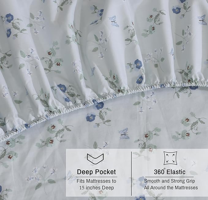 RUVANTI 100% Organic Cotton Sheets Split King, Percale Weave, GOTS Certified, 5-Piece Set, Deep Pocket 15", Crisp & Breathable, Soft Durable Bedding, Sábanas Algodón Orgánico – Butter Flight