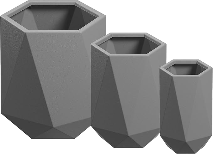 Beuta Large Planters for Outdoor Plants - Set of 3, 15.5/18/20 Inches Outdoor Planters for Porch - Tall Planter for Outdoor & Indoor Plants | Large Indoor Plant Pot - USA Made - Grey