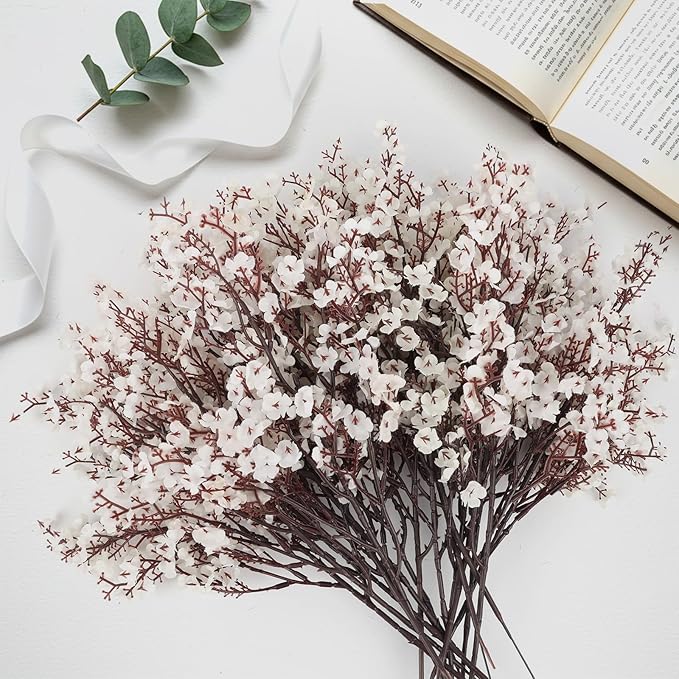 Babys Breath Artificial Flowers 16 Bundles White Real Touch Fake Flowers Silk Flowers Bulk for Vase Home Office Wedding Fall Indoor Outdoor Centerpiece Table Party Decorations