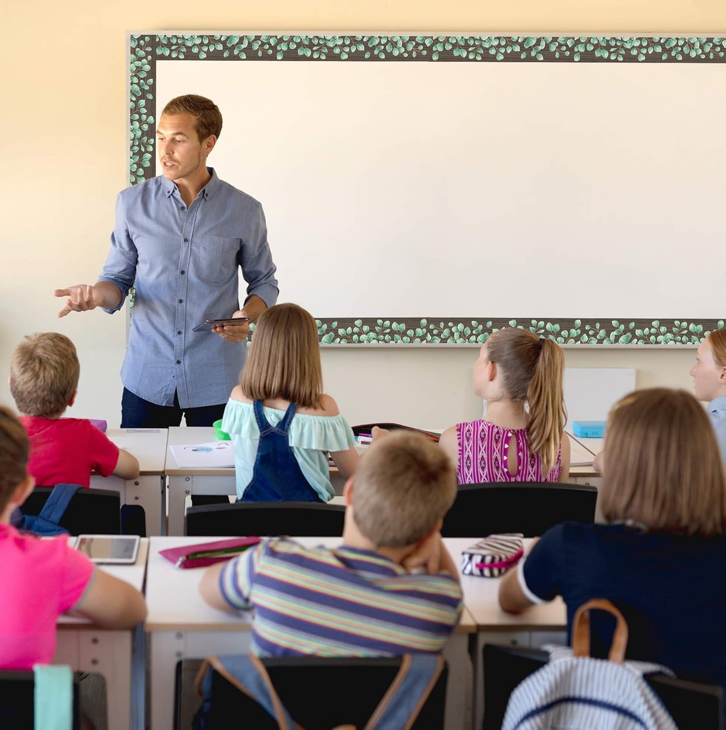 Teacher Created Resources Eucalyptus Straight Rolled Border Trim - 50ft for Bulletin Boards & Classrooms