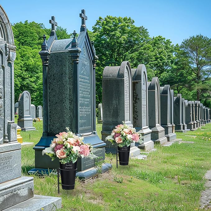 Engraving Metal Cemetery Vases Flower Holder with Spikes Memorial vases for Grave Vase Decorations for Cemetery Vase Flower Holder for Memorial Grave Lawn Yard Funeral Headstone Decor with Freely DIY