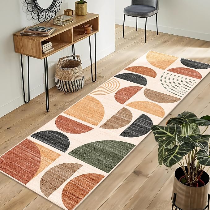 MUJOO Boho Runner Rug Washable,2x6 Area Rugs for Hallways Kitchen Bathroom Bedroom Entryway,Non Slip Carpet Long Mat Indoor,Soft Modern Abstract Bohemian Terracotta