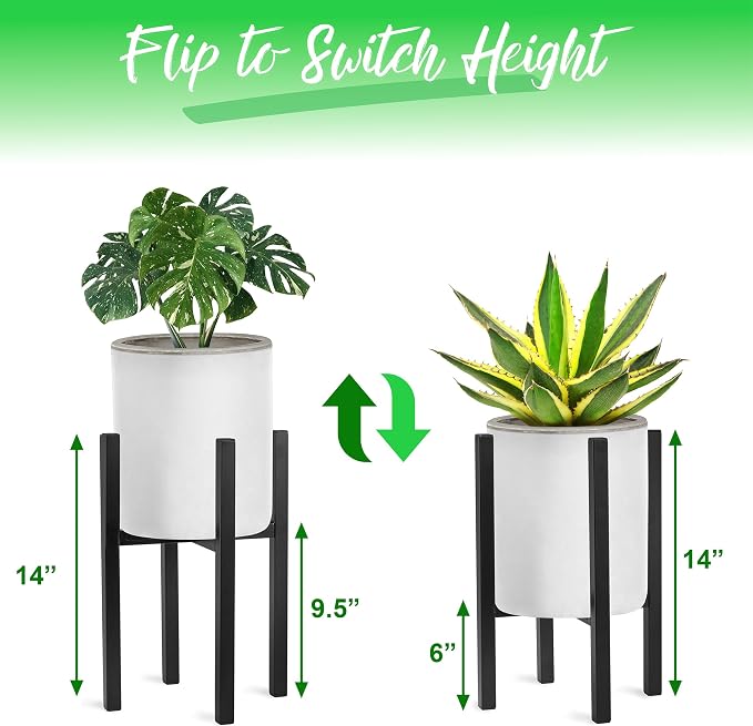 Sorbus Adjustable Metal Plant Stand – Mid Century Style Flower Pot Holder, 10 to 16 Inches Planter Stand for Modern Home Décor, Houseplants – Plant & Pot NOT INCLUDED (Black, 2 Pack)