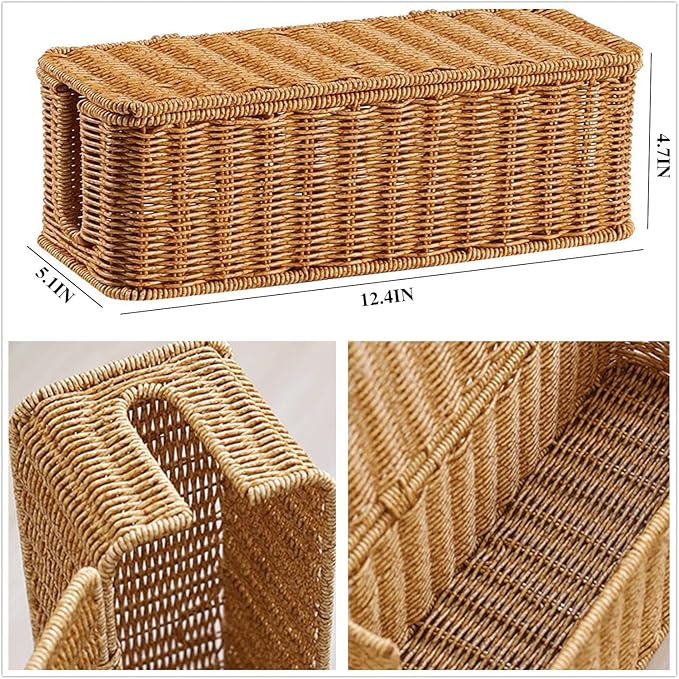Cable Management Box, Handmade Woven Cable Organizer Cords Hider with Locked Cover Desk Cord Organizer Management for TV, Computer, Router, USB Hub to Hide Cords & Power Strip.