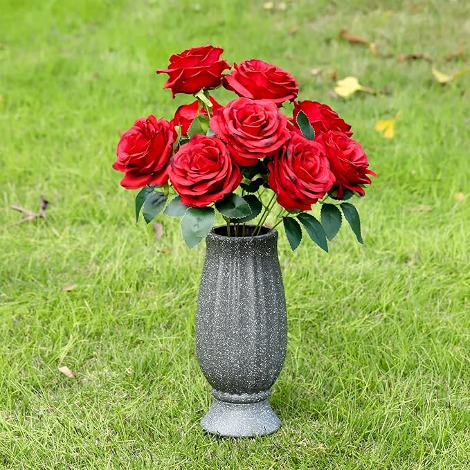 bocola Cemetery Vase with Metal Spike -Headstones Flower Holder with Drainage Hole for Artificial Flowers- Grave Decorations Memorials Sympathy for Loss of Loved Ones