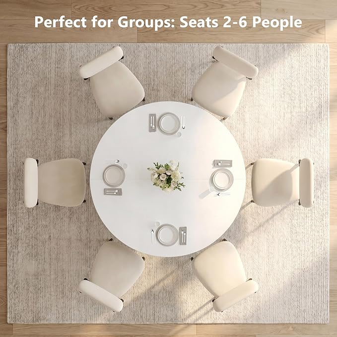 Einhomn 47.2-inch Round Dining Table, Kitchen Table for 4-6, Farmhouse Circle Dining Room Table, Space Saving Wood Kitchen & Dining Room Furniture, White