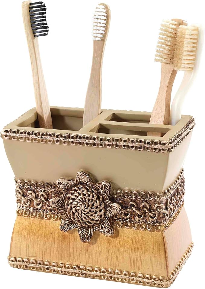Avanti Linens - Accessory Set, Resin Tumbler, Toothbrush Holder, Soap Dish & Lotion Pump, Durable Bath Decor (Braided Medallion Collection, Gold)