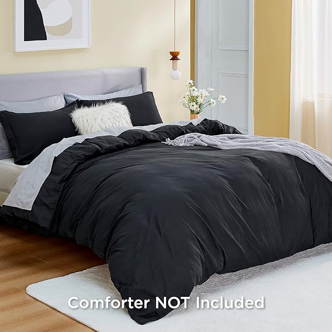 Bedsure Duvet Cover King Size - Soft Double Brushed Bedding Set for Kids & Adults, Zipper Closure, 3 Pieces, Includes 1 Duvet Cover (104"x90") & 2 Pillow Shams, NO Comforter, Black