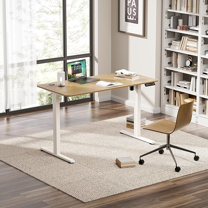 Electric Standing Desk 63 x 24 Inches, Height Adjustable Sit Stand Home Office Computer Desk with Memory Presets,Wood Color