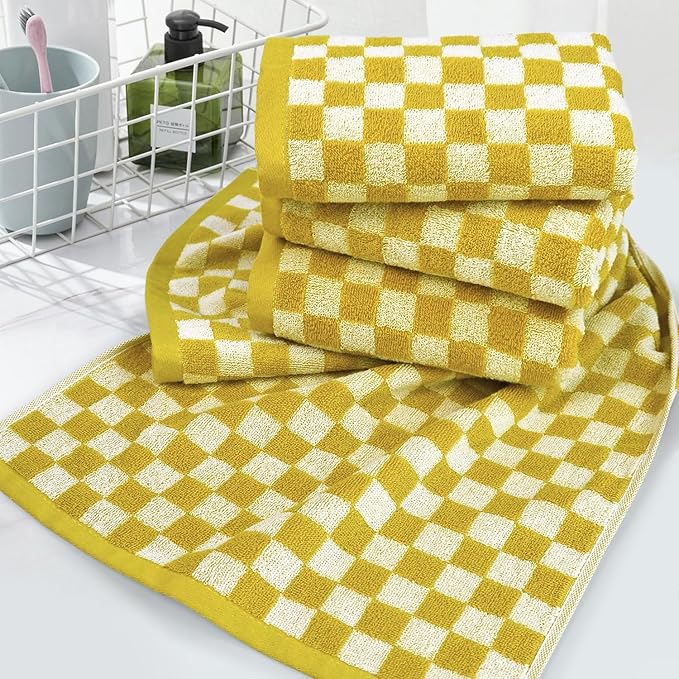 Jacquotha 4 Pcs Hand Towels for Bathroom Checkered, Cotton Soft Absorbent Cute Checkered Bathroom Towel, Fall Decor, 13 x 29 Inches
