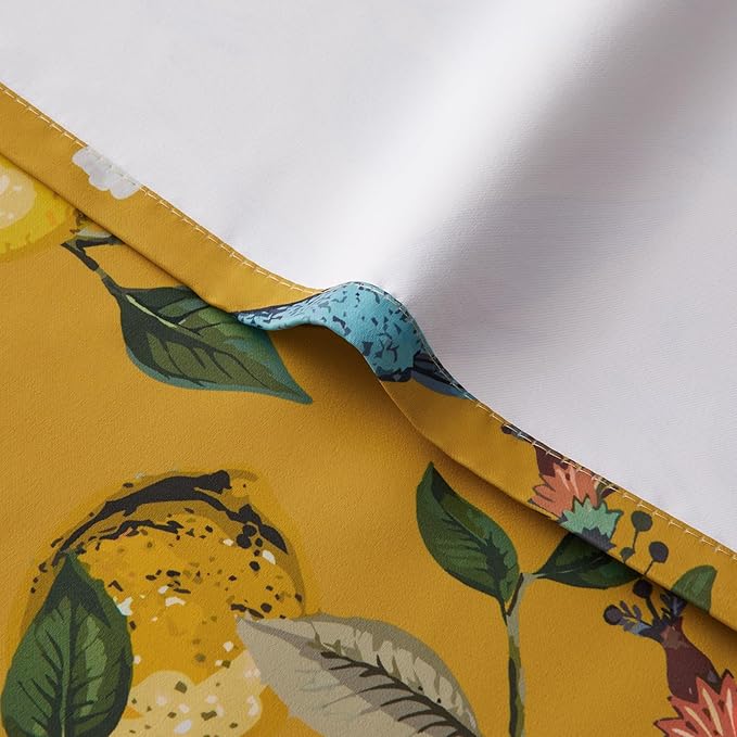 Floral Pattern Curtains for Living Room 72 Inches Long Luxury Whimsical Mustard Yellow Lemon Design Hummingbird Colorful Pinch Pleated Blackout Drapes for Bedroom Dining Room 2 Panels