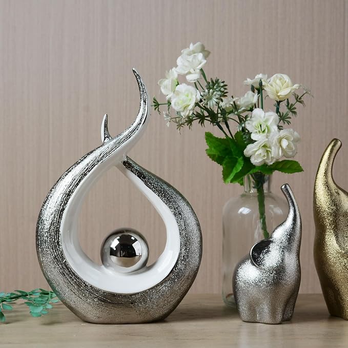 HAUCOZE Abstract Statue Figurine Modern Art Sculpture Home Decor Ceramic Ornament Gift for Bookshelf Desktop Tabletop 10.6 Inch