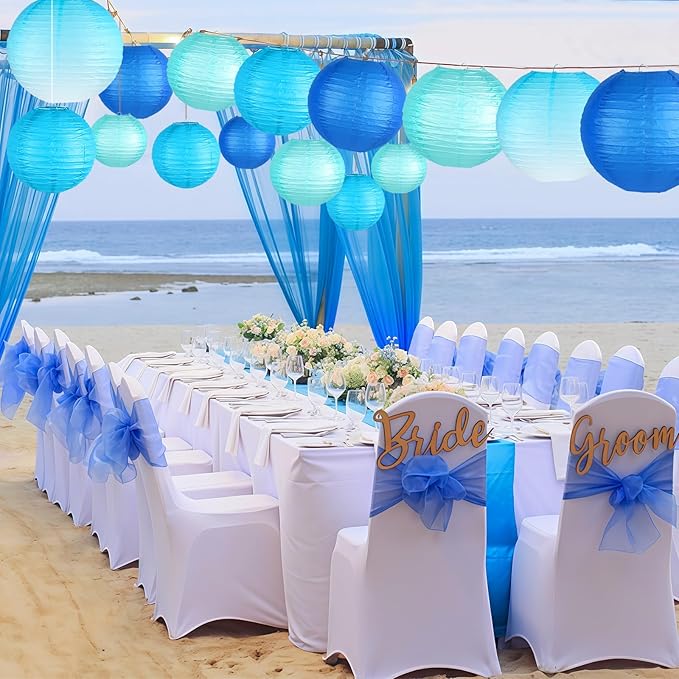 Paper Lanterns Decorative, Gradient Blue Round Hanging Paper Lantern Decorations for Anniversary Graduation Wedding Birthday Party Baby Shower Decorations, 15Pcs