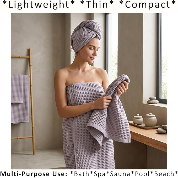 PÜSKÜL 4-Piece Natural 100% Turkish Cotton Luxury Waffle Towels for Bathroom | Premium Honeycomb Weave 2 Hand Towel & 2 Bath Towel Set | Soft Absorbent Quick-Dry Lightweight Towels (Gray)