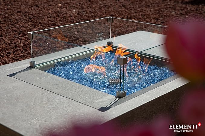 Elementi+ | Monte Carlo Gas Fire Pit Cast Concrete 60" Rectangular Fire Table, Outdoor Fire Pit Electronic Ignition | Canvas Cover, Fire Glass and Burner Lid Included | Light Gray | Natural Gas