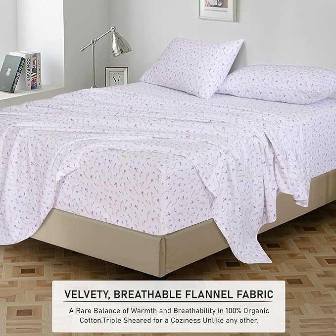 RUVANTI Flannel Sheets King Size - 100% Cotton Brushed King Size Sheets Set - Deep Pockets 16 Inches Bed Sheets - All Seasons Breathable & Extra Soft - Warm & Cozy, 4 Piece, Navlight