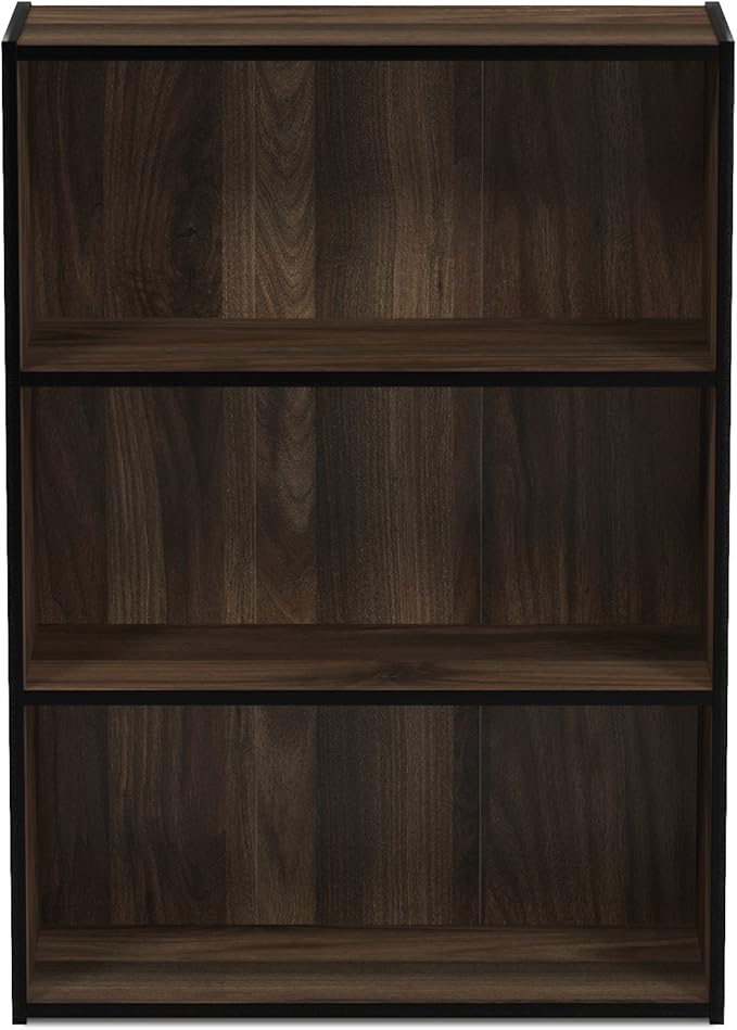 Furinno PASIR Book Shelf, 3-Tier Bookshelf, Storage Shelves Bookcase, 9.7 x 23.7 x 31.5, for Living Room, Bedroom, Home Office, Columbia Walnut