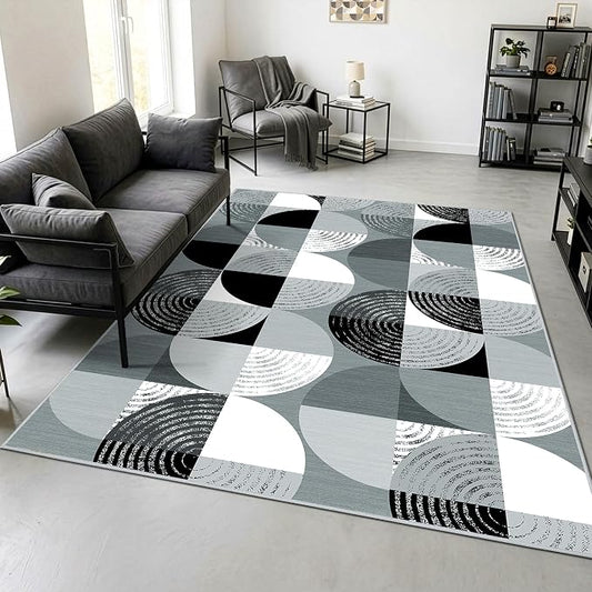 Merelax 5x8 Area Rug for Bedroom Livingroom - Washable Non-Slip Large Area Rug, Indoor Floor Carpet Low Pile Soft Rug for Dining Room, Mudroom, Modern Aesthetic Abstract Geometric Decor, Black/Grey