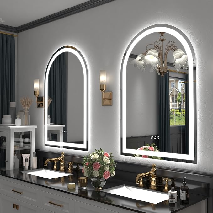 30x40 Inch Arch LED Bathroom Vanity Mirror, Dimmable Vanity Mirror, Backlit and Frontlit, Anti Fog, 3 Colors, Memory, Shatter-Proof, ETL Listed (Horizontal/Vertical)