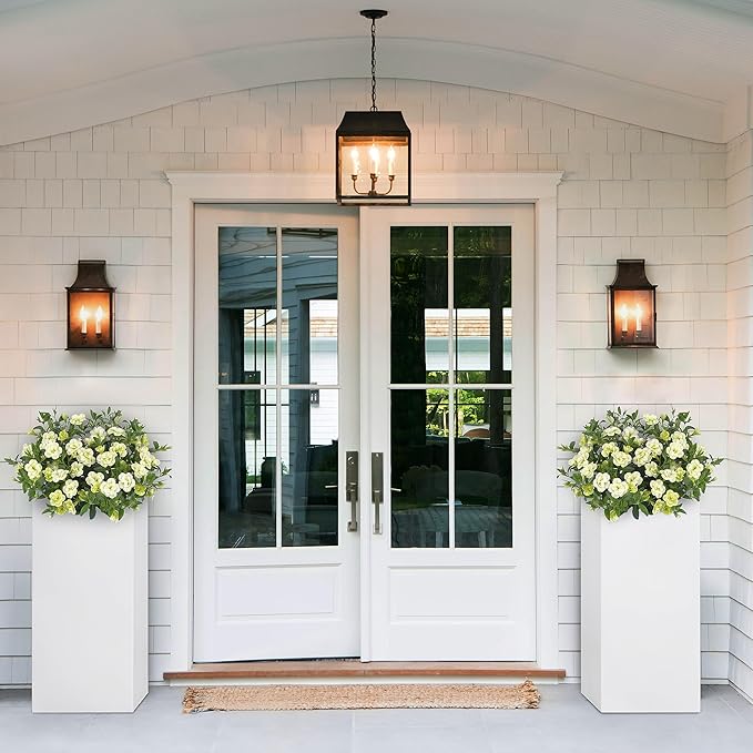 Wallowa Metallic Heavy Large Planter Box for Outdoor or Indoor, Tall Metal Planters, Rectangular Flowerpot for Front Porch, Garden, Patio ‎25Pounds Pure White, No Assembly 1 Pack