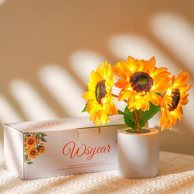 WSYEAR Sunflower Gifts for Women-Sunflowers Flower Lamp Night Light for Bedroom Decor,Christmas Birthday Gifts for Her Mom Wife Friends Girlfriend Teacher Grandma