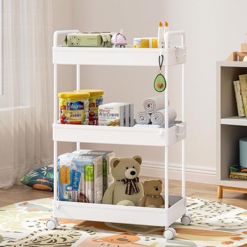 Ronlap 3-Tier Slim Rolling Storage Cart - Versatile Utility Organizer with Wheels for Narrow Spaces | White