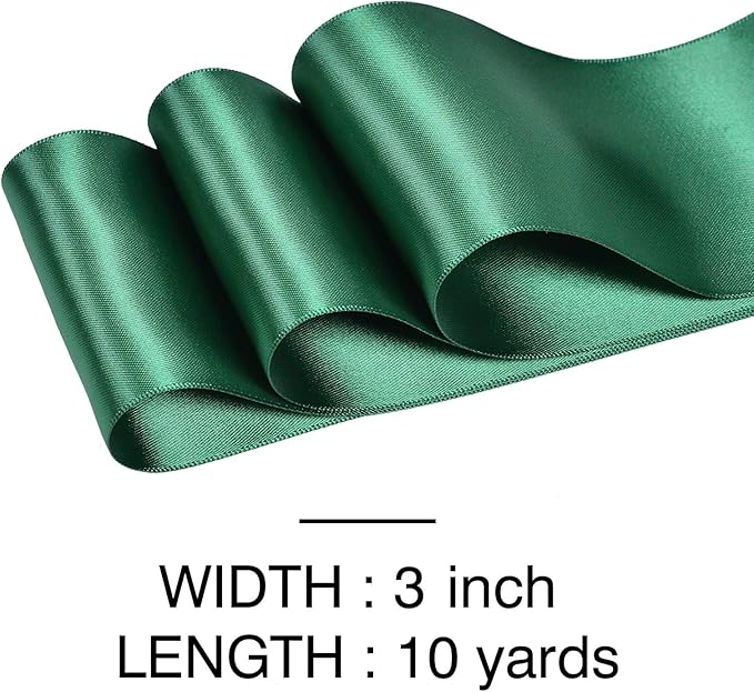 YAMA Forest Green Double Faced Satin Ribbon, 3 Inch 10 Yards, Great for Crafts Bows Flower Bouquet Wedding Home Decor Gift Wrapping