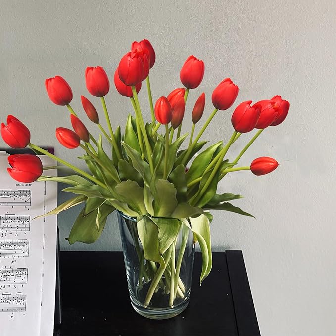 10 Pcs Fake Tulips Tulips Artificial Flowers Real Touch Fake Flowers Artificial Flower Bouquet for Home Table Party Wedding Decoration(Red)