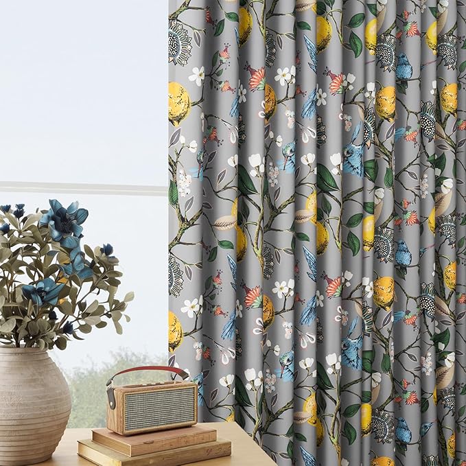 Grey Floral Curtains for Living Room Bedroom, Aesthetic Unique Rustic Pinch Pleated Drapes Cottagecore Flower Printed Modern Farmhouse Window Treatment 63 Inch Length 2 Panels