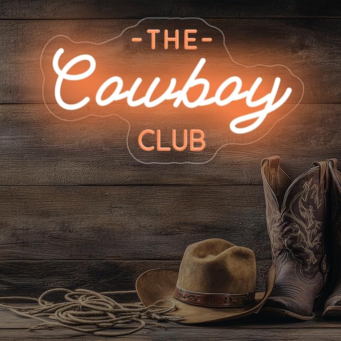 The cowboy club neon sign,Western Rodeo decor,mancave neon Light,Cowboy led wall neon sign,Cowboy room decor, Midwest Princess Led Signs For Bedroom Wall Girl Cave Club Bar Pub Gift-Gold-16.54"x9.45"