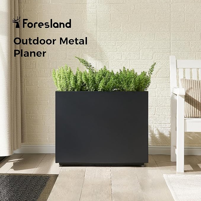 Tall & Long Metal Planter with Middle Shelf - 30W x 11D x 24H Black Rectangular Outdoor Planter Box, Span Divider for Garden, Patio, Yard | Easy 5-Min Assembly, Drainage Holes, Adjustable Feet