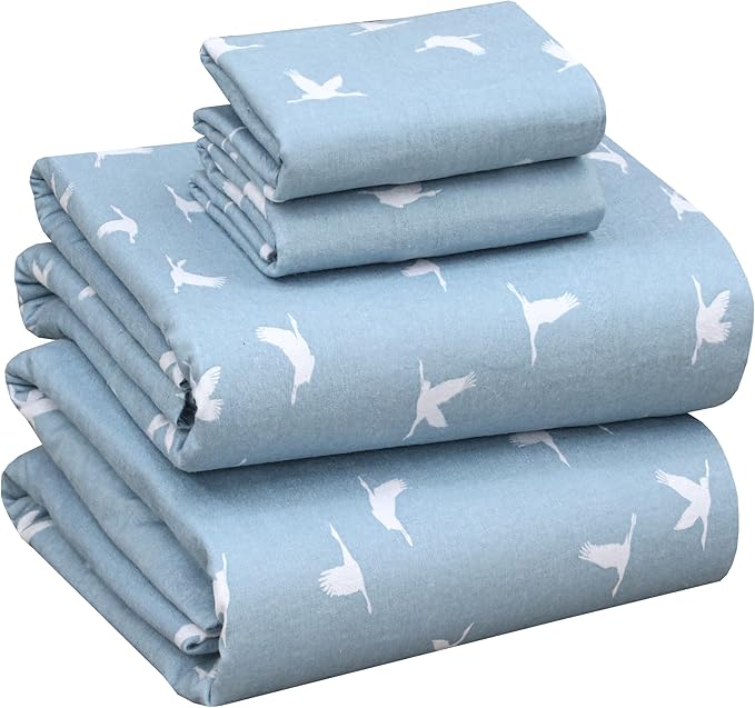 RUVANTI Flannel Sheets California King Size - 100% Cotton Brushed Cal King Bed Sheets Set - Deep Pockets 14 Inches - All Seasons Breathable & Extra Soft - Warm & Cozy, 4 Piece, We Fly