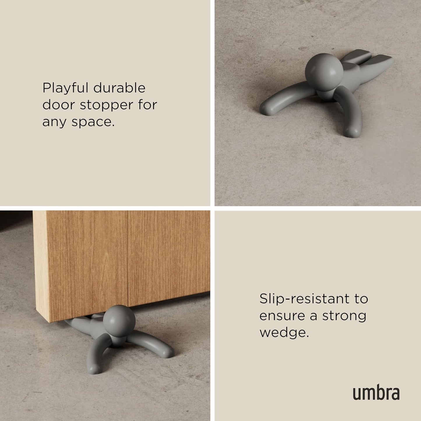 Umbra Buddy Door Stop - Heavy-Duty, Flexible Design with Soft-Touch Finish - Grey, 2-Pack