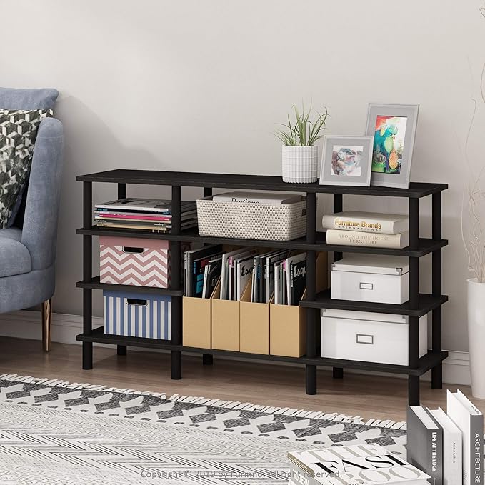 Furinno Turn-N-Tube 4-Tier Multipurpose Wide Shelf TV Stand, Espresso/Black