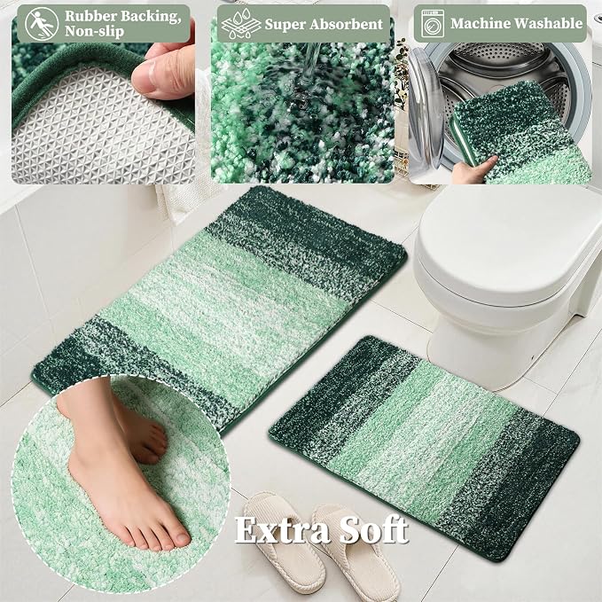 Bathroom Accessories Set, 25PCS Wicker Bathroom Accessory Set with Shower Curtain, Bath Mat, Soap Dispenser, Handwoven Trash Can & Rattan Tissue Box ((Sage Green, Bath Set+Shower Curtain+Rugs)