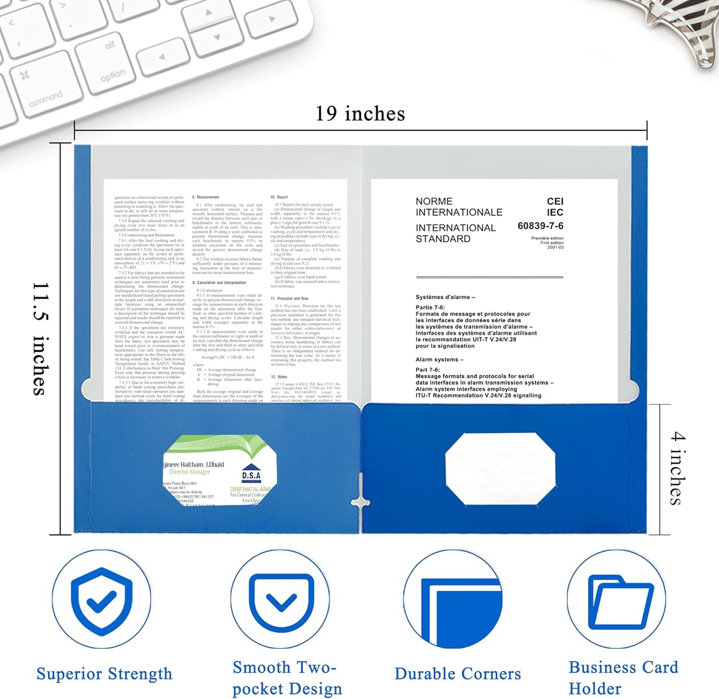 Zzrywuty File Folders - Blue Document Organizers with Pockets | 50-Pack Letter Size for School & Office