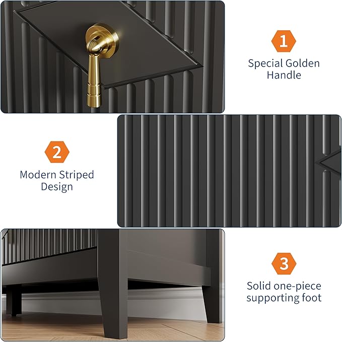 GarveeHome Fluted Dresser for Bedroom, 54 Inch Wide 6-Drawer Wood Dresser, Modern Chest of Drawers, Storage Organizer Cabinet for Living Room, Hallway, Entryway, Black
