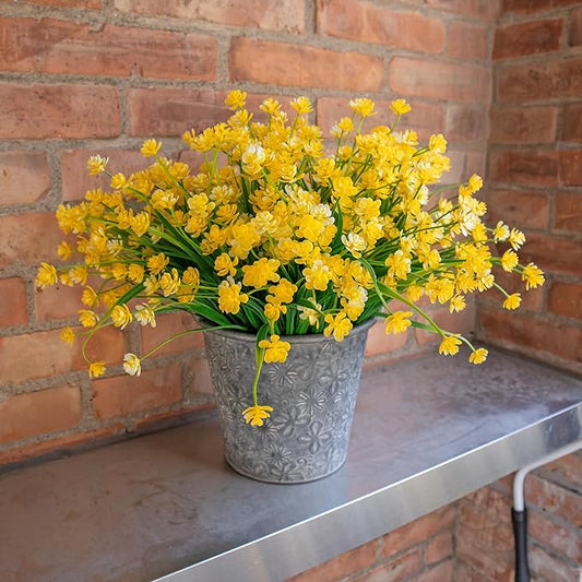 Artificial Flowers Outdoors, 12 Bundles No Fade Fake Flowers UV-Anti Easy to Clean Faux Greenery Plants Faux Plastic Plants Garden for Indoor Outdoor Home Garden Decoration, Yellow