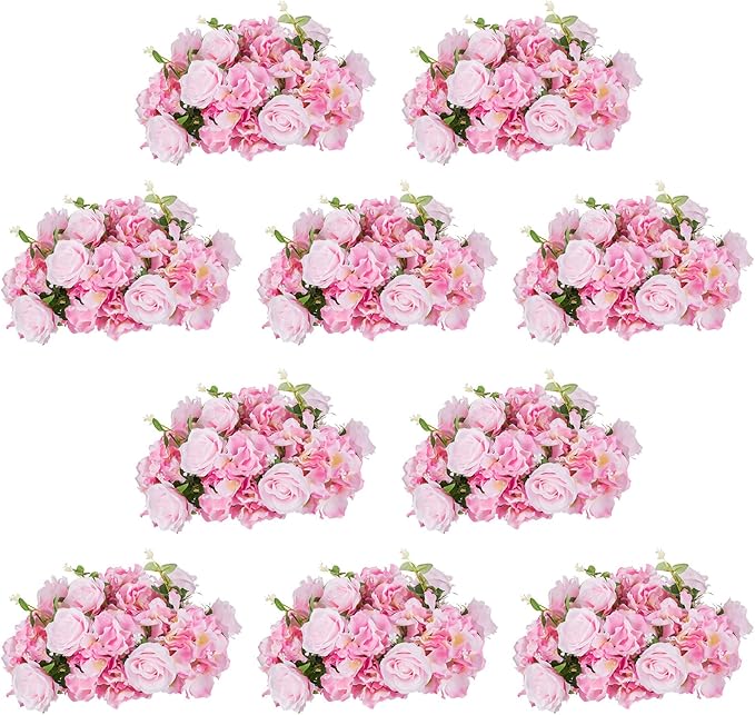 NUPTIO Flower Ball Arrangement Bouquet - 10 Pcs 14.2 inch Diameter Pink Fake Flowers Roses Balls for Centerpieces Tables - Artificial Rose Arrangements for Wedding Centerpiece Table Decorations