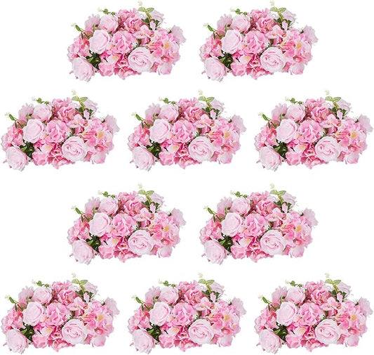 NUPTIO Flower Ball Arrangement Bouquet - 10 Pcs 14.2 inch Diameter Pink Fake Flowers Roses Balls for Centerpieces Tables - Artificial Rose Arrangements for Wedding Centerpiece Table Decorations