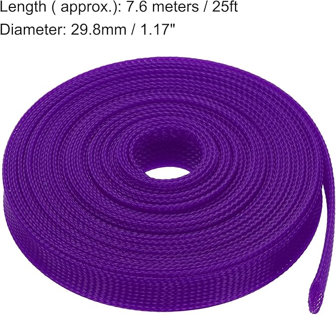 uxcell Expandable Sleeving,1 3/16-inch 25ft Cable Sleeve, Purple