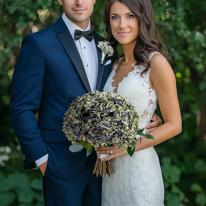10PCS Fake Hydrangea Artificial Flowers Hydrangea Bouquet for Home Wedding Bridal Bouquet Office Party Table Centerpiece DIY Floral Decor (Autumn Blue)