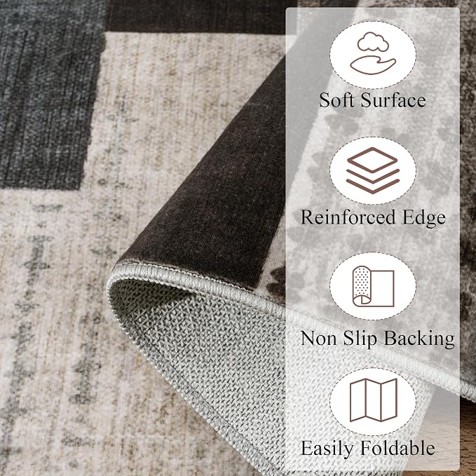 Modern Geometric Patchwork Indoor Area Rug for Living Room, Blue-Taupe 8'x 10' Large Rug Rockwood Collection Hardwood Floors Decor for Bedroom, Blue Throw Carpet for Office Entryway Dining Room