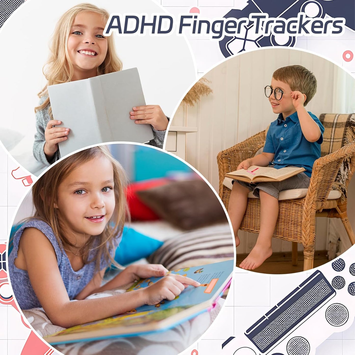 Skiennix Guided Reading Strips - Colorful Dyslexia Tools for Kids | 12 PCS Finger Trackers for Early Readers